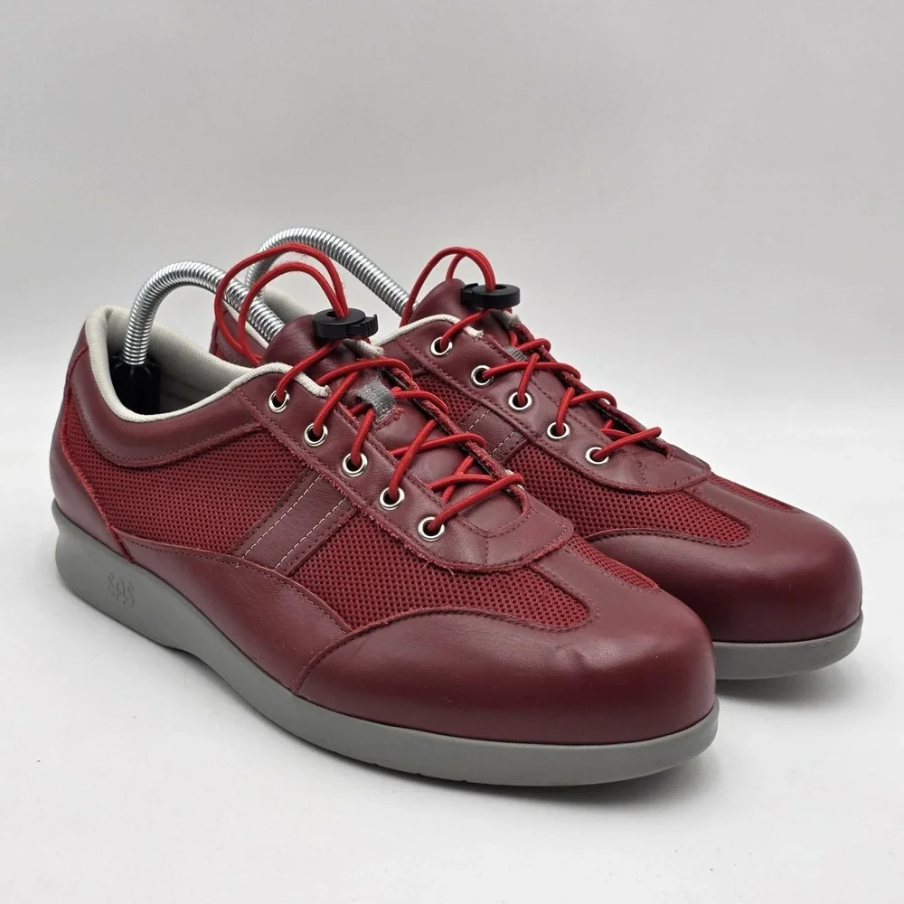 SAS Mesh Walking Shoes Sneakers Womens Size 11 W Red Leather Orthotic SEE PHOTOS